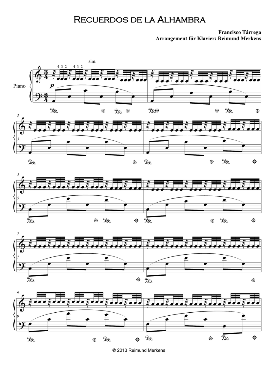 Recuerdos de la Alhambra - Piano solo version Piano Solo scores gallery preview page 2