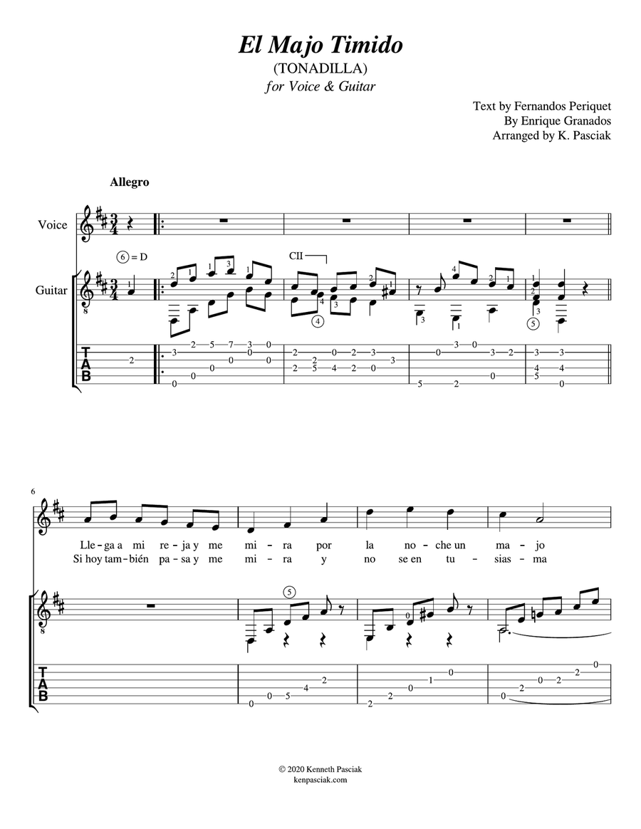 El Majo Timido (for Voice and Guitar) Chamber Music scores gallery preview page 3