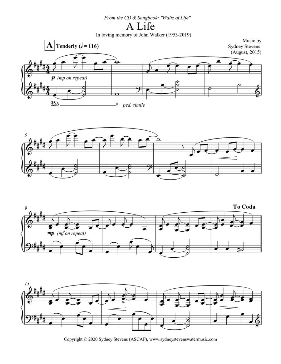 A Life Piano Solo scores gallery preview page 2
