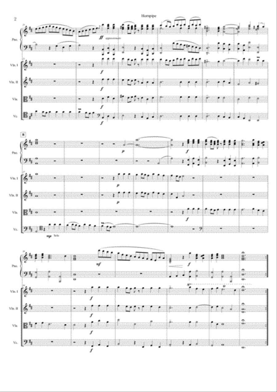 Haendel's ALLA HORNPIPE from Water Music Suite No. 2 for PIANO QUINTET Cello scores gallery preview page 2