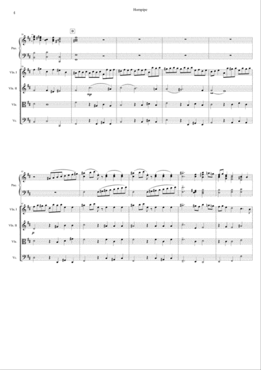 Haendel's ALLA HORNPIPE from Water Music Suite No. 2 for PIANO QUINTET Cello scores gallery preview page 4