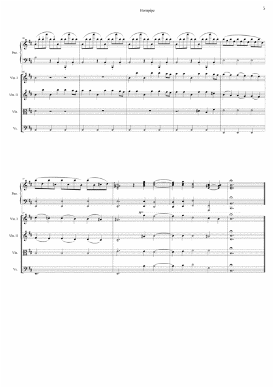 Haendel's ALLA HORNPIPE from Water Music Suite No. 2 for PIANO QUINTET Cello scores gallery preview page 5