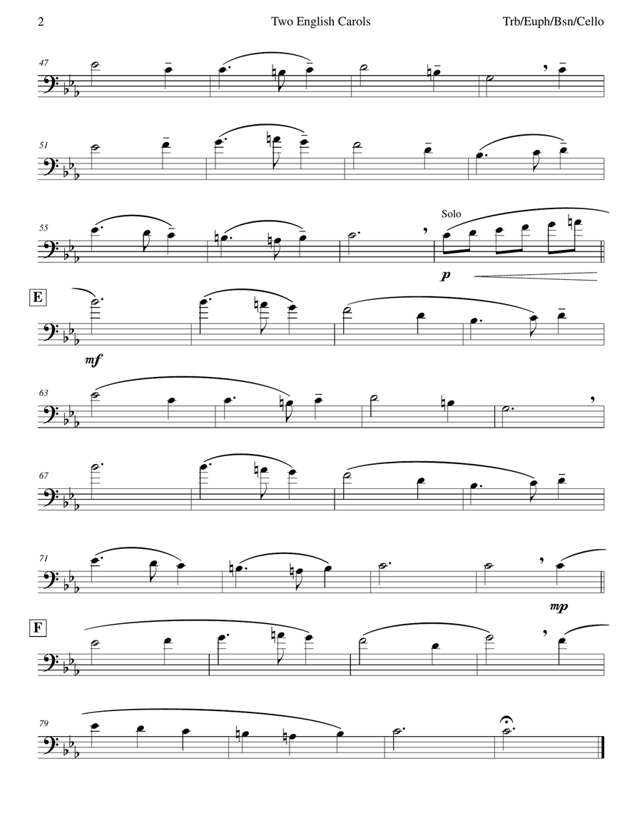 Two English Carols (Coventry Carol; What Child Is This?) Trombone & Piano Piano scores gallery preview page 2