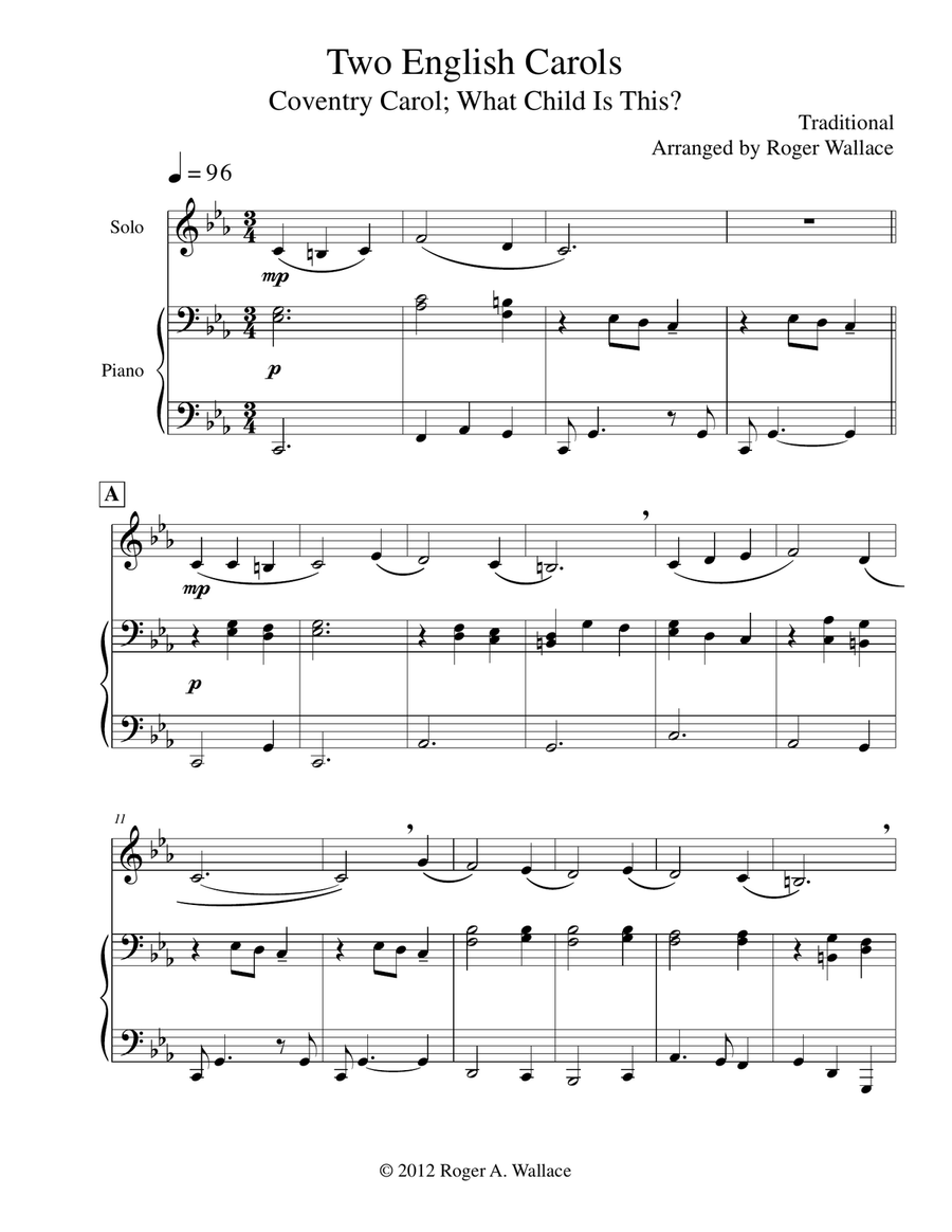 Two English Carols (Coventry Carol; What Child Is This?) Trombone & Piano Piano scores gallery preview page 3
