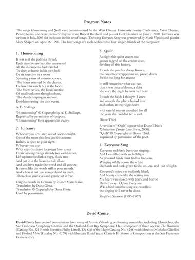 Everyone Sang: Four Songs for Baritone and Piano