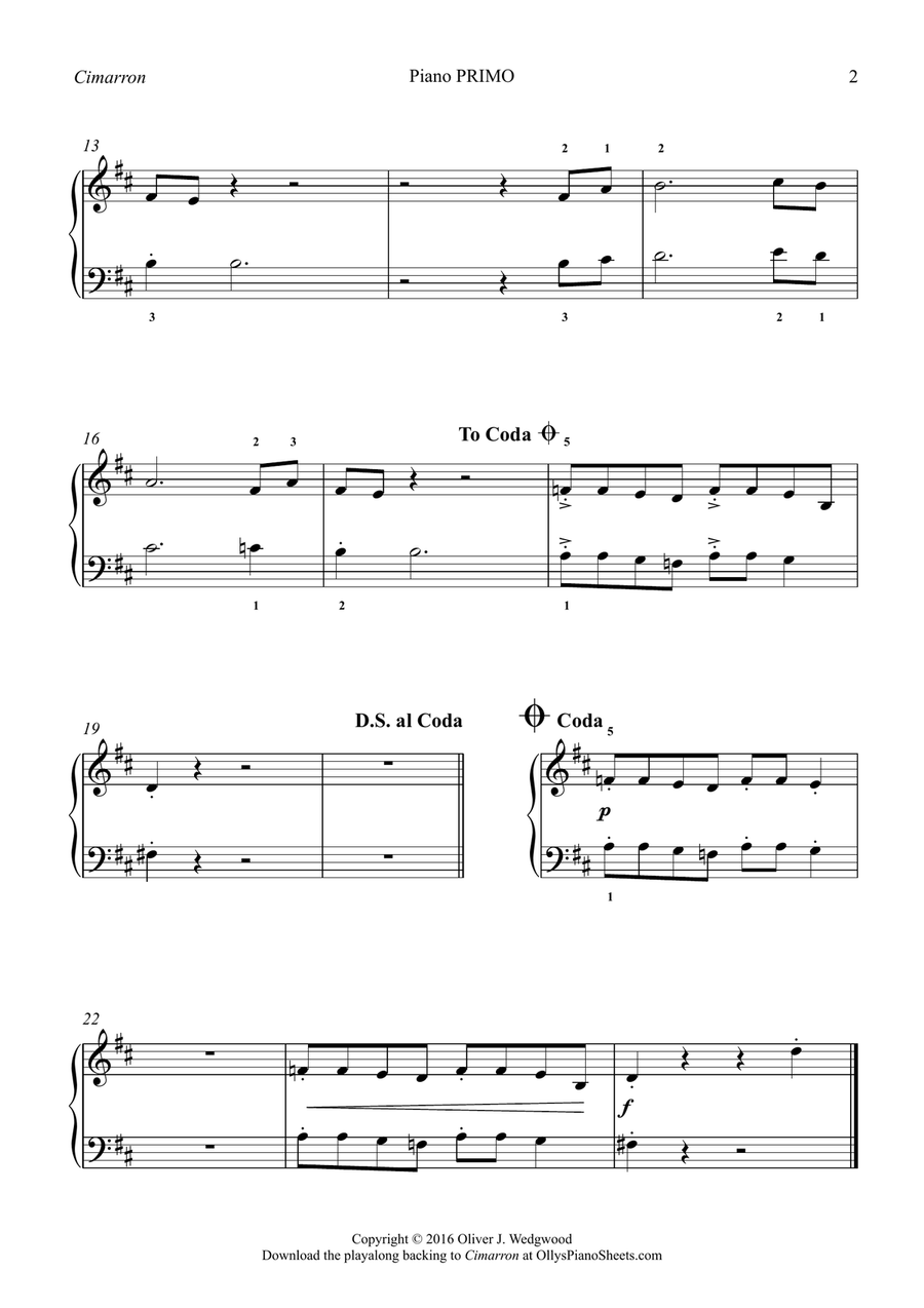 Cimarron - Country - Piano Duet Easy Piano scores gallery preview page 3