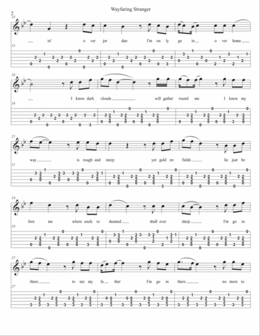 Wayfaring Stranger Guitar Tablature Guitar Tablature scores gallery preview page 2