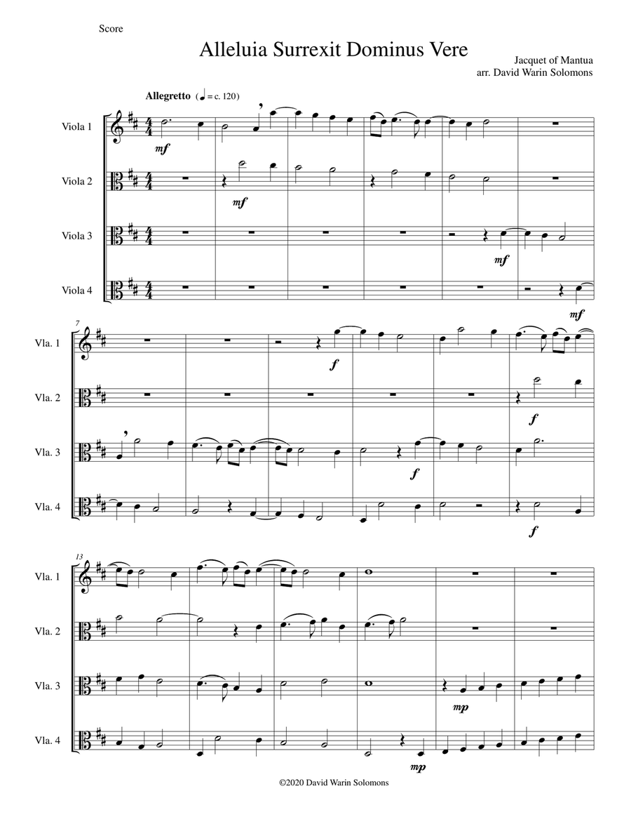 Alleluia surrexit Dominus (Easter anthem) arranged for 4 violas Viola Solo scores gallery preview page 2