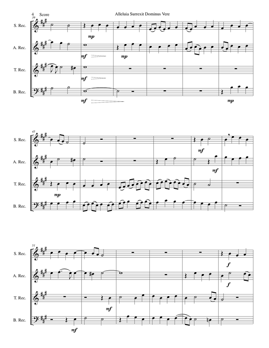 Alleluia surrexit Dominus (Easter anthem) arranged for recorder quartet Soprano Recorder scores gallery preview page 4