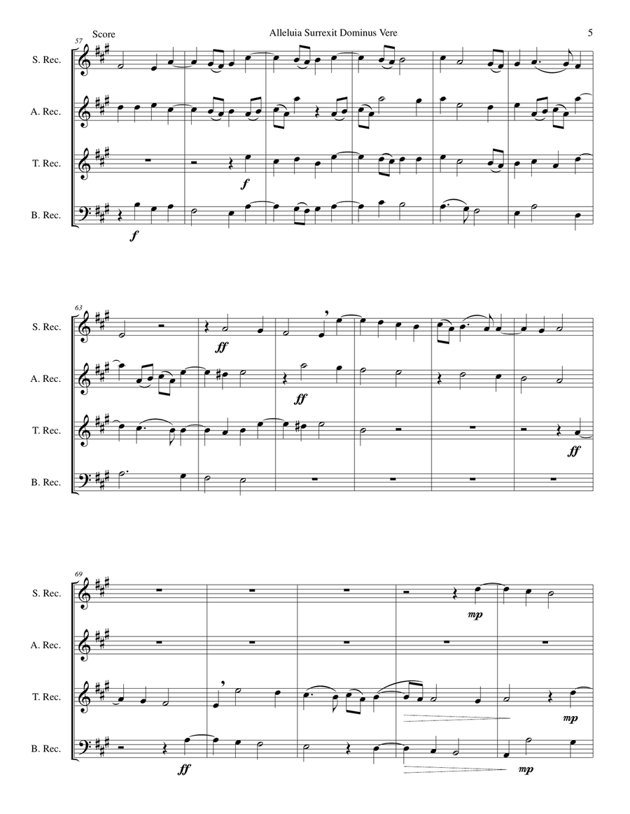 Alleluia surrexit Dominus (Easter anthem) arranged for recorder quartet Soprano Recorder scores gallery preview page 5
