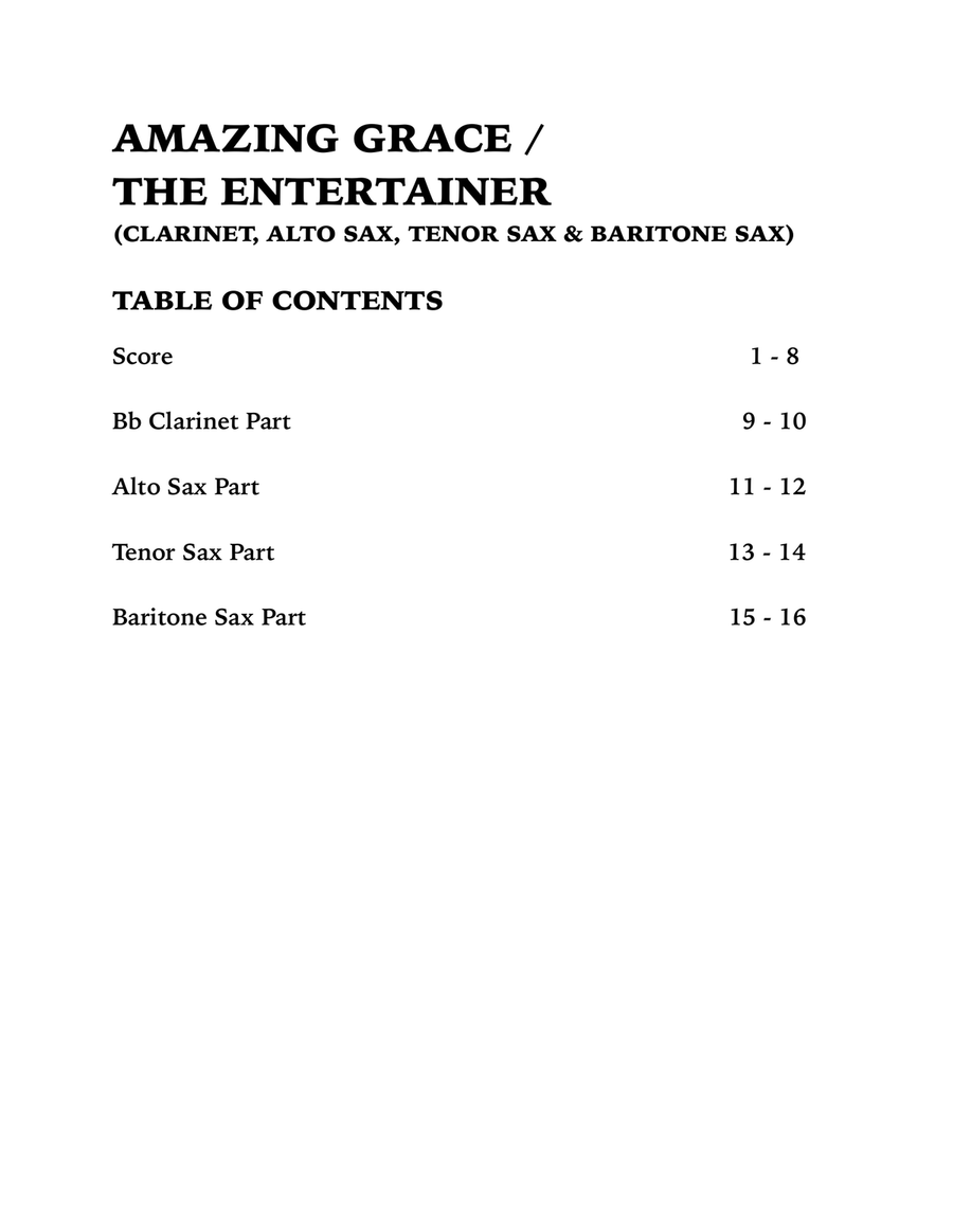 Amazing Grace / The Entertainer (Woodwind Quartet): Clarinet, Alto Sax, Tenor Sax and Baritone Sax Woodwind Quartet scores gallery preview page 4
