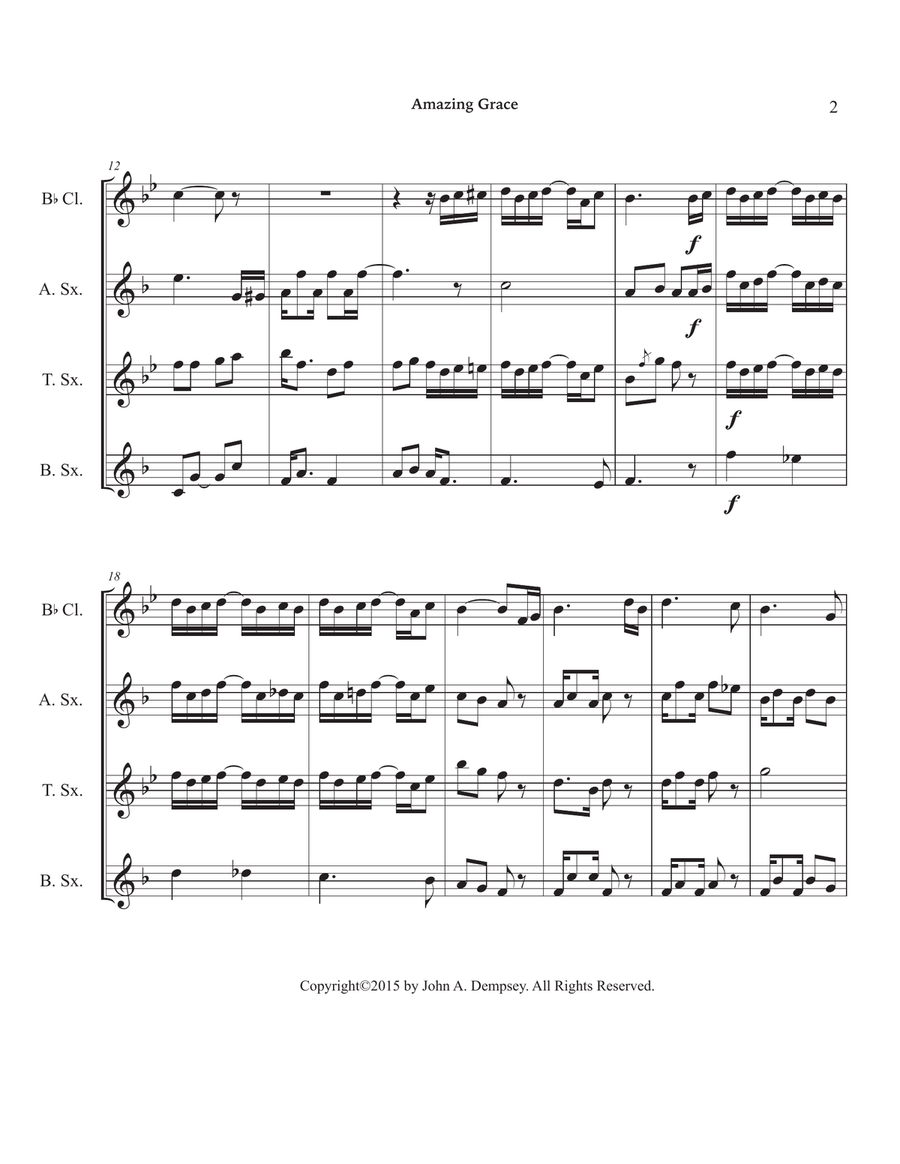 Amazing Grace / The Entertainer (Woodwind Quartet): Clarinet, Alto Sax, Tenor Sax and Baritone Sax Woodwind Quartet scores gallery preview page 6