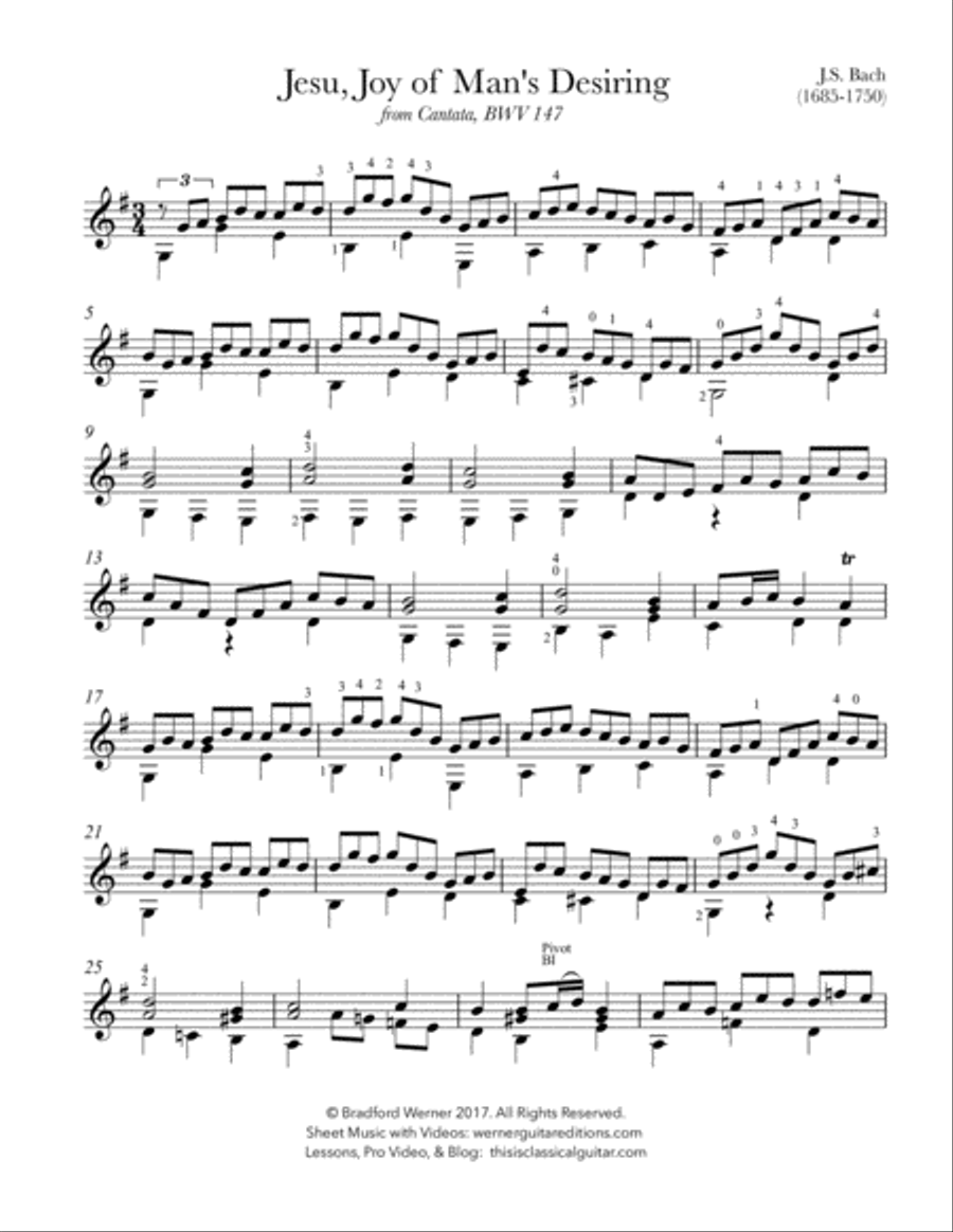 Jesu, Joy of Man’s Desiring by Bach for Guitar Classical Guitar scores gallery preview page 2