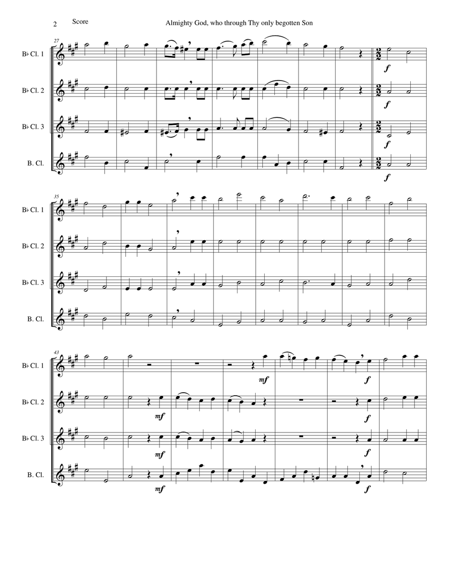 Almighty God, who through thy only begotten Son (Easter motet) for clarinet quartet Clarinet Quartet scores gallery preview page 2