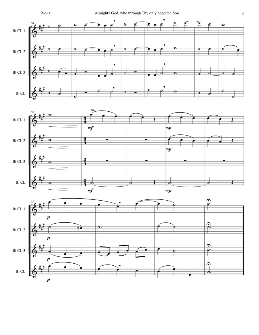 Almighty God, who through thy only begotten Son (Easter motet) for clarinet quartet Clarinet Quartet scores gallery preview page 3