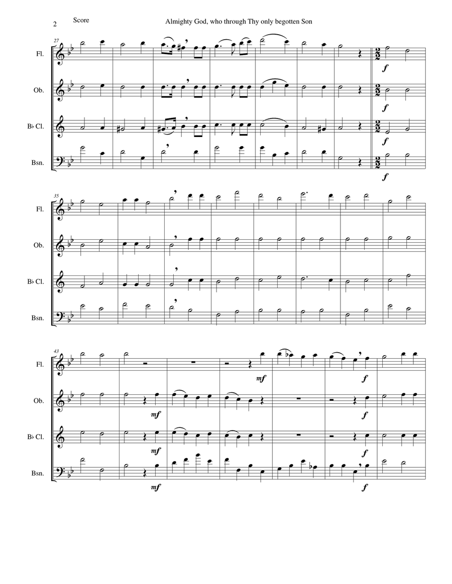 Almighty God, who through thy only begotten Son (Easter motet) for wind quartet Woodwind Quartet scores gallery preview page 2