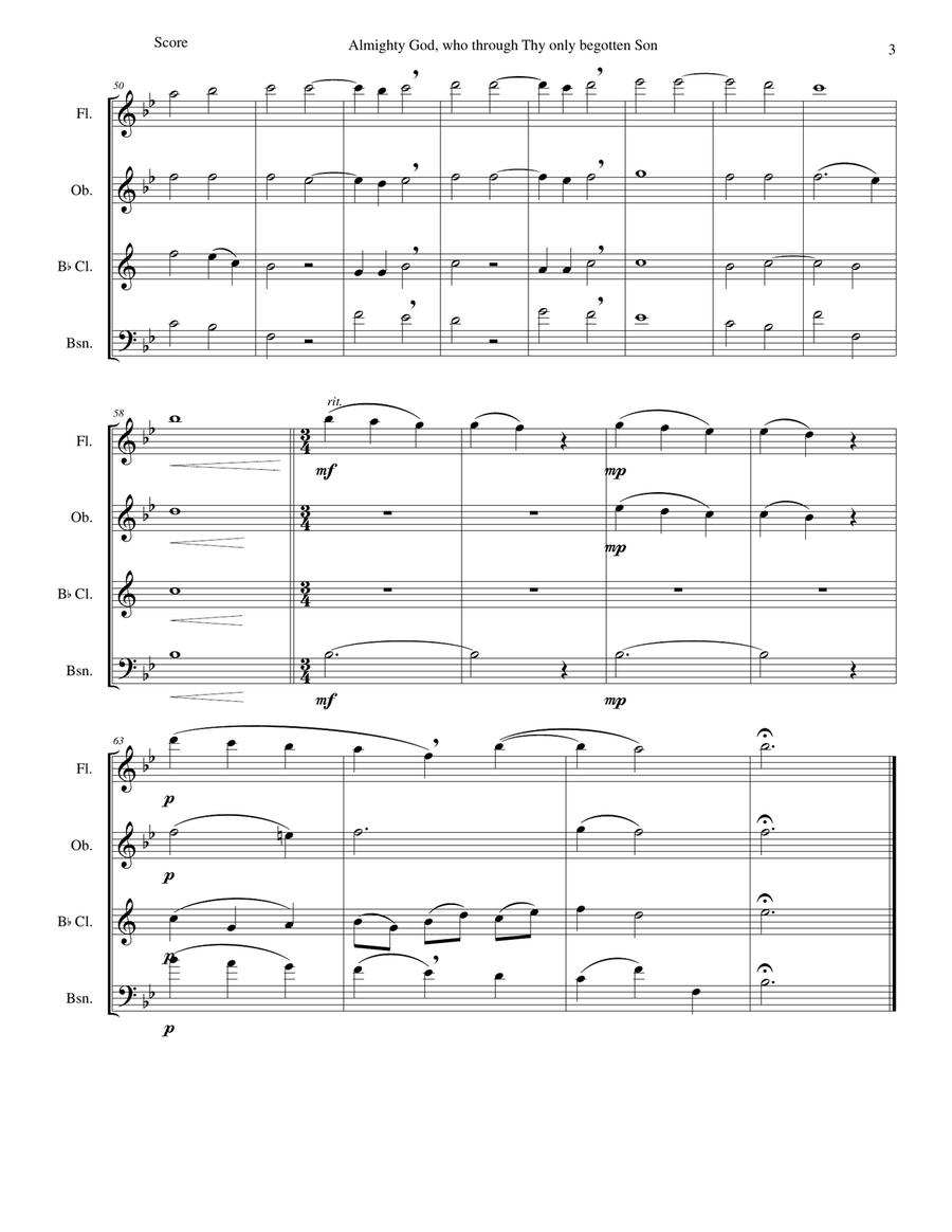 Almighty God, who through thy only begotten Son (Easter motet) for wind quartet Woodwind Quartet scores gallery preview page 3
