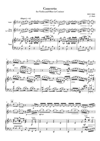 Bach - Concerto for Violin and Oboe in C minor, BWV 1060R(Score&parts)