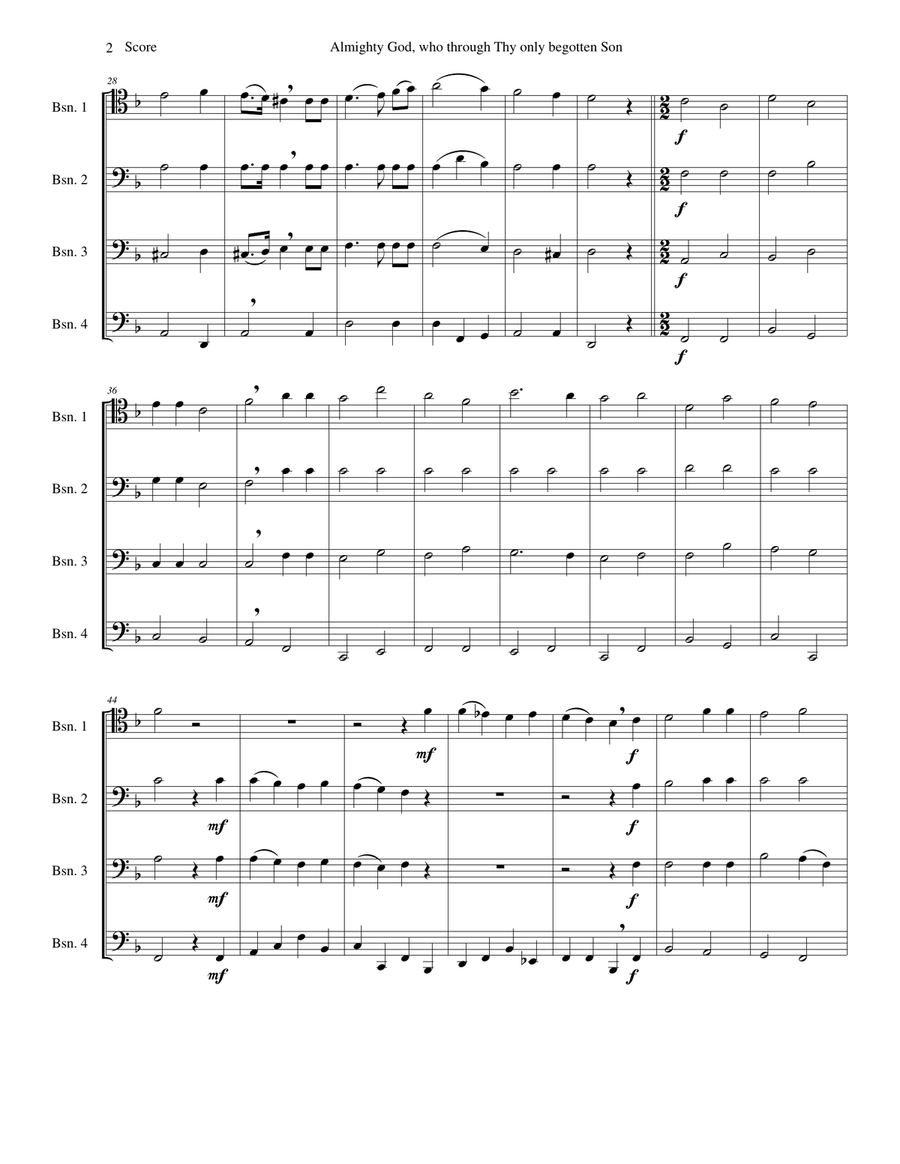 Almighty God, who through thy only begotten Son (Easter motet) for 4 bassoons Bassoon Quartet scores gallery preview page 2