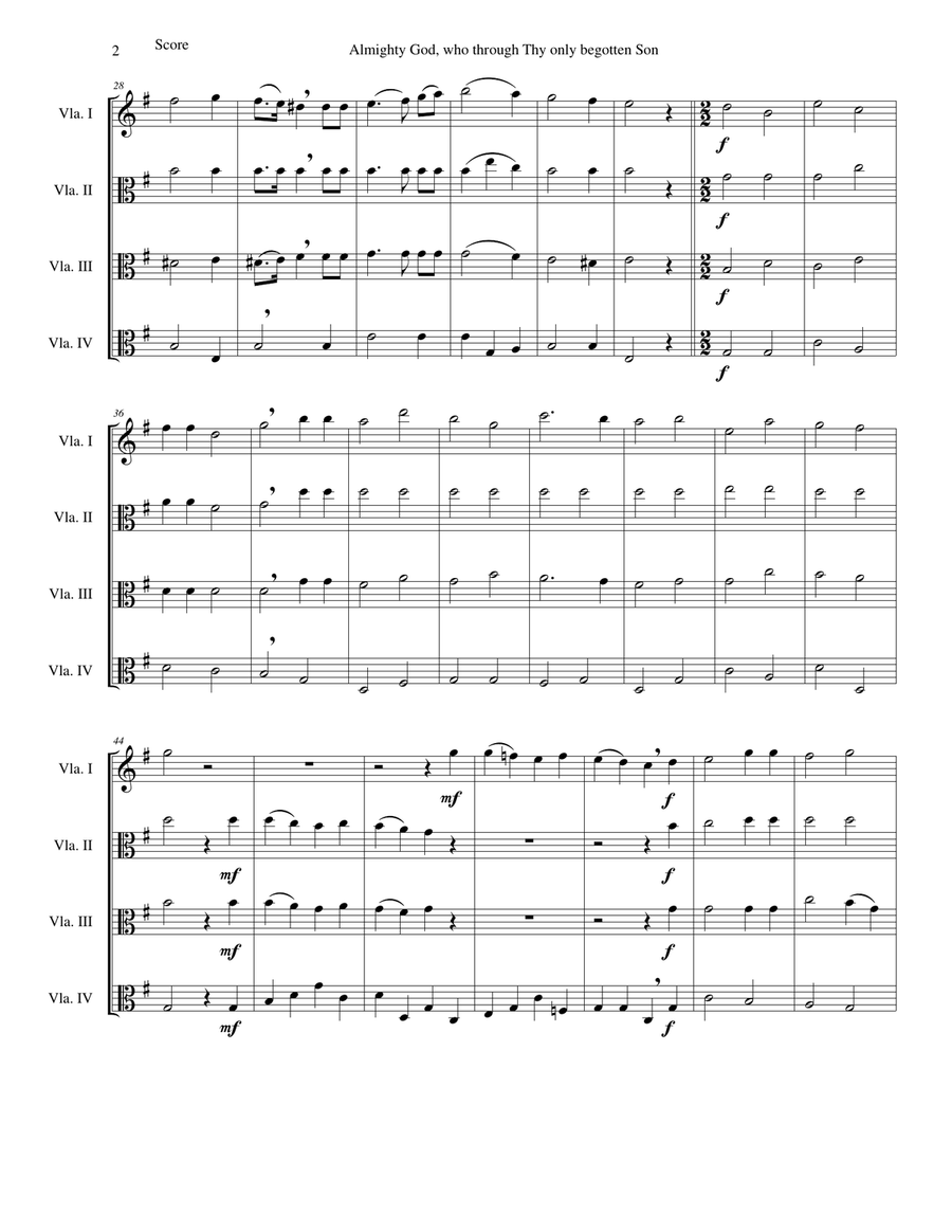 Almighty God, who through thy only begotten Son (Easter motet) for 4 violas Almighty God, who through thy only begotten Son (Easter motet) for 4 violas Viola Solo scores gallery preview page 2