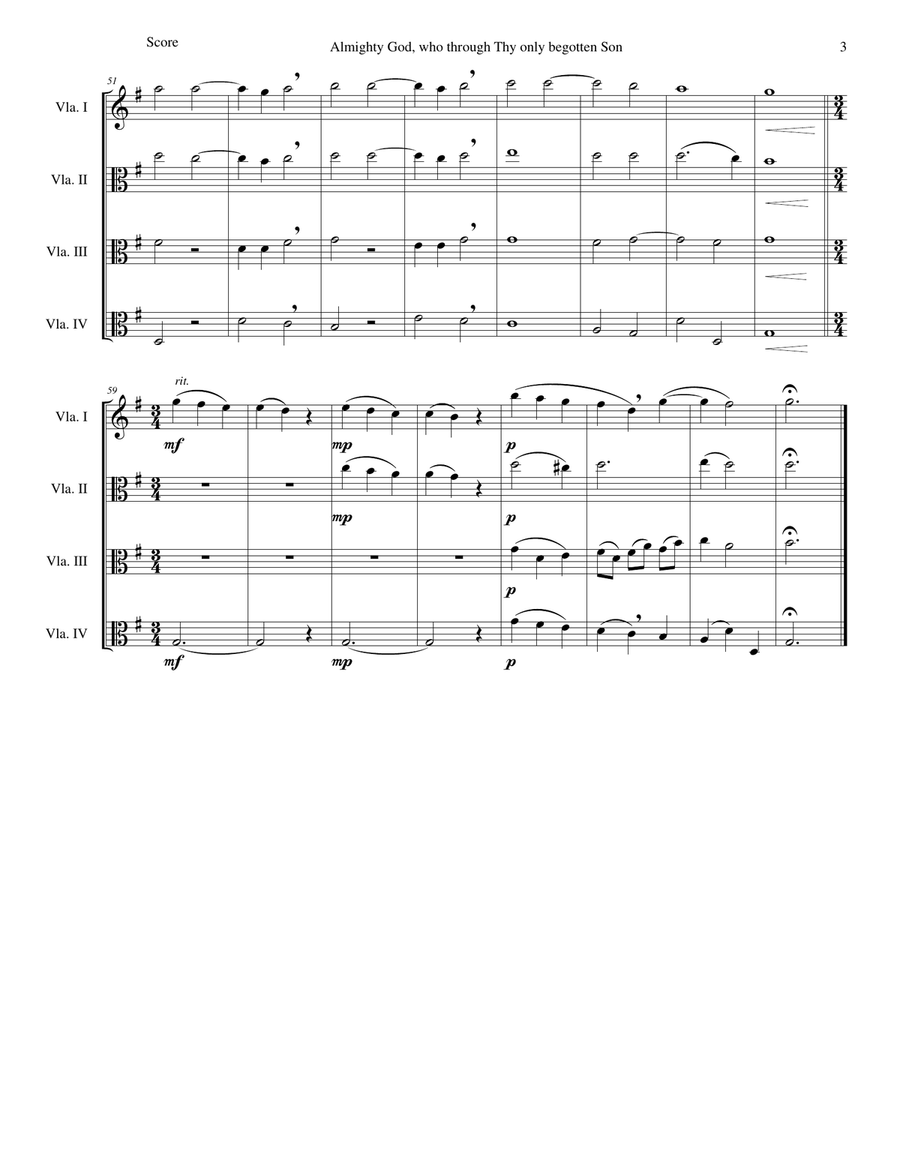 Almighty God, who through thy only begotten Son (Easter motet) for 4 violas Almighty God, who through thy only begotten Son (Easter motet) for 4 violas Viola Solo scores gallery preview page 3