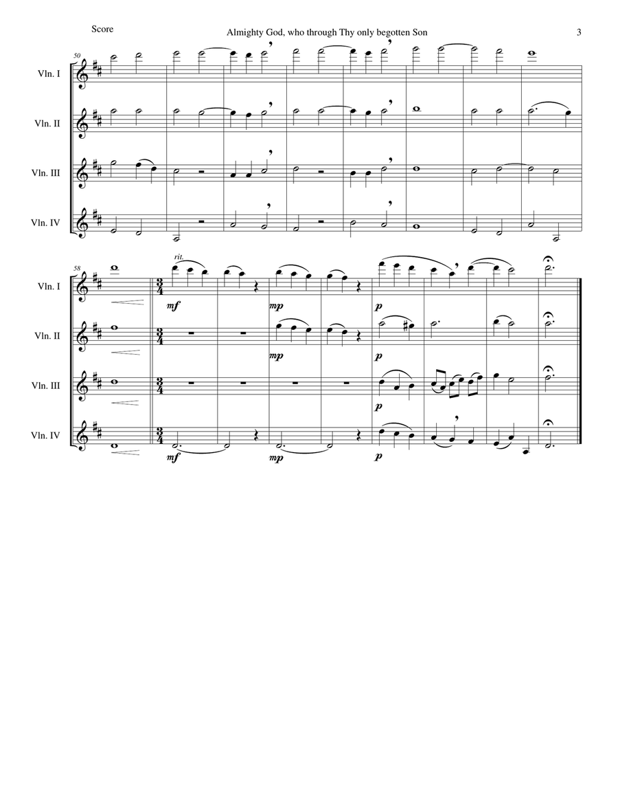 Almighty God, who through thy only begotten Son (Easter motet) for 4 violins Almighty God, who through thy only begotten Son (Easter motet) for 4 violins Violin Solo scores gallery preview page 3