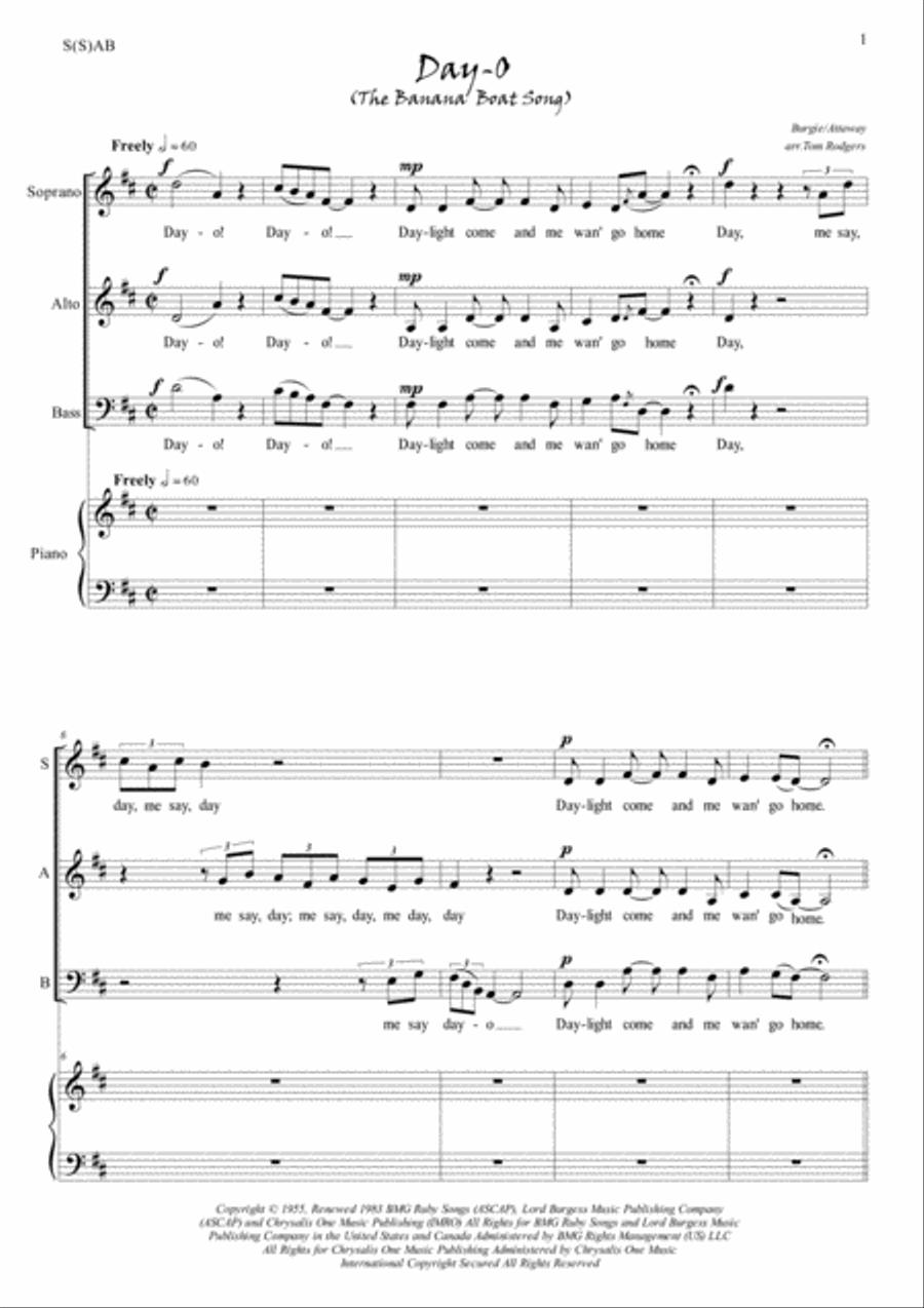 Day-o (the Banana Boat Song) 3-Part scores gallery preview page 1