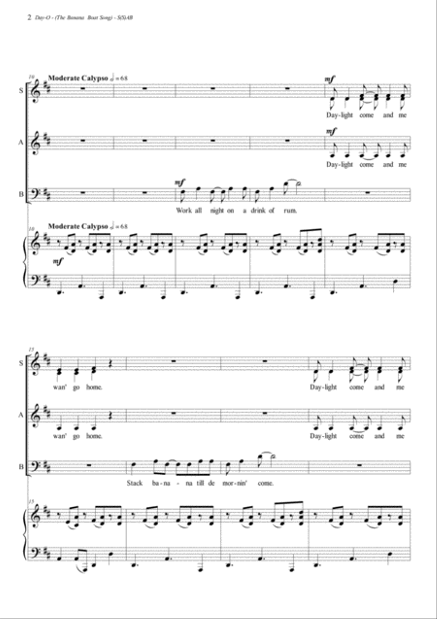 Day-o (the Banana Boat Song) 3-Part scores gallery preview page 2
