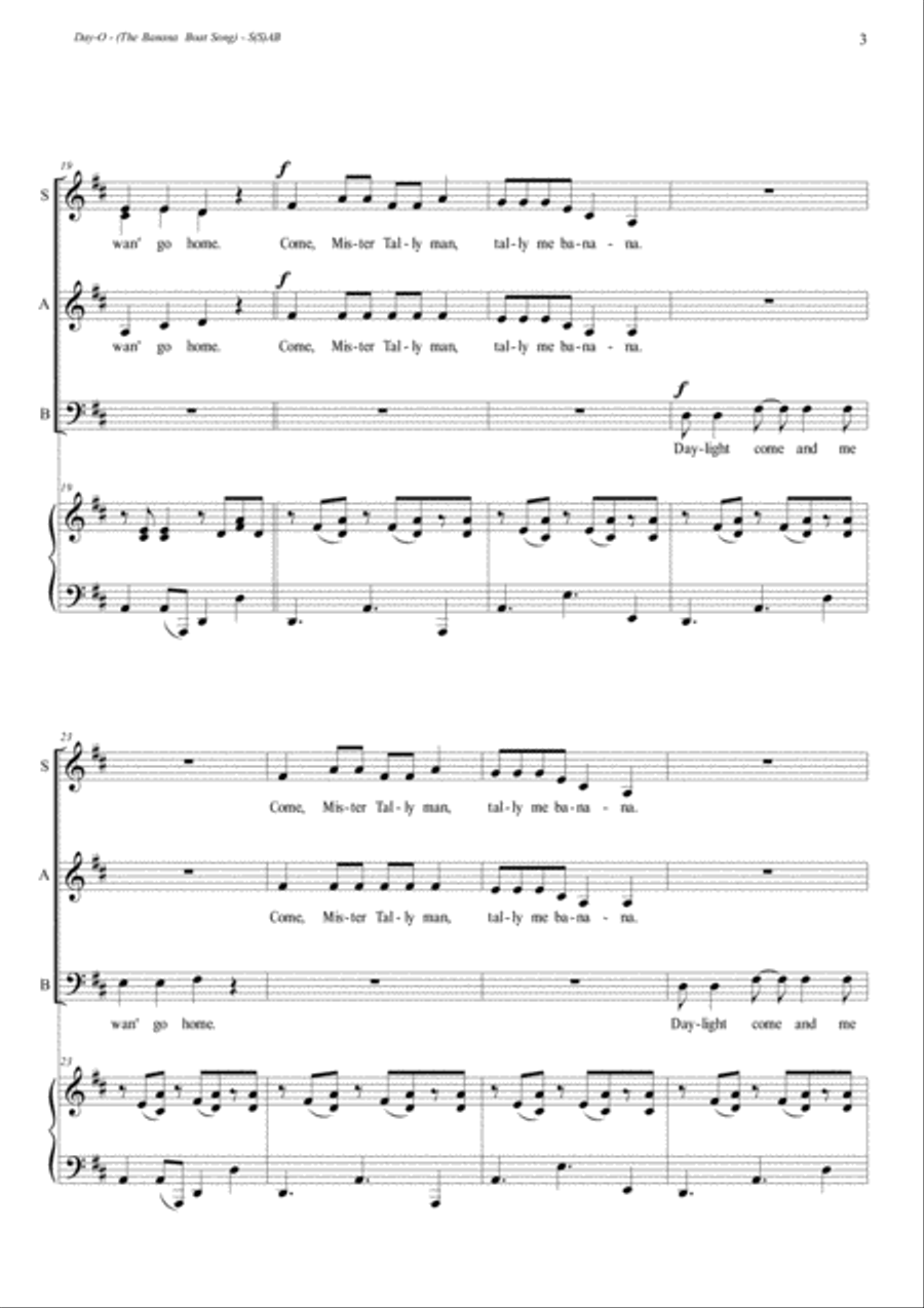 Day-o (the Banana Boat Song) 3-Part scores gallery preview page 3