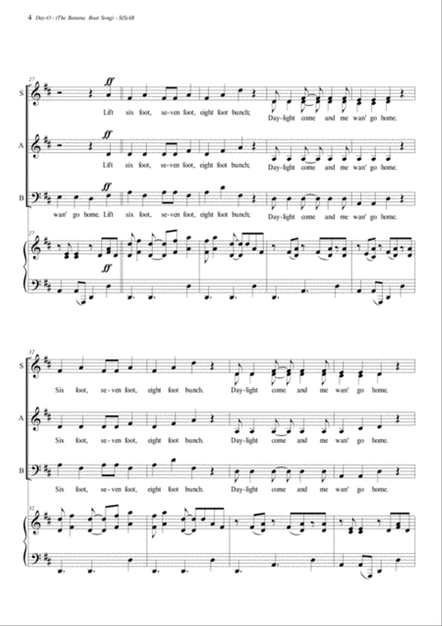 Day-o (the Banana Boat Song) 3-Part scores gallery preview page 4