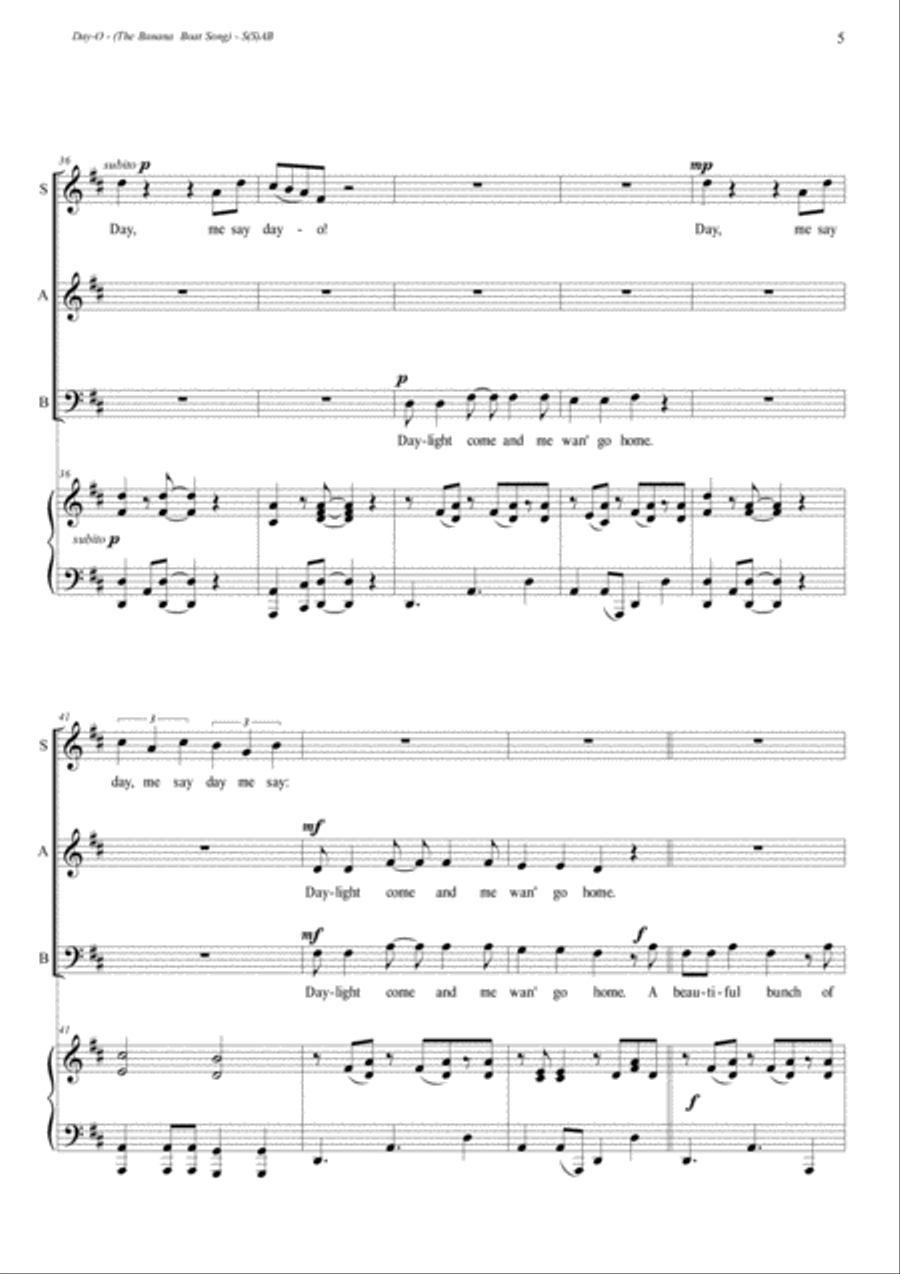 Day-o (the Banana Boat Song) 3-Part scores gallery preview page 5