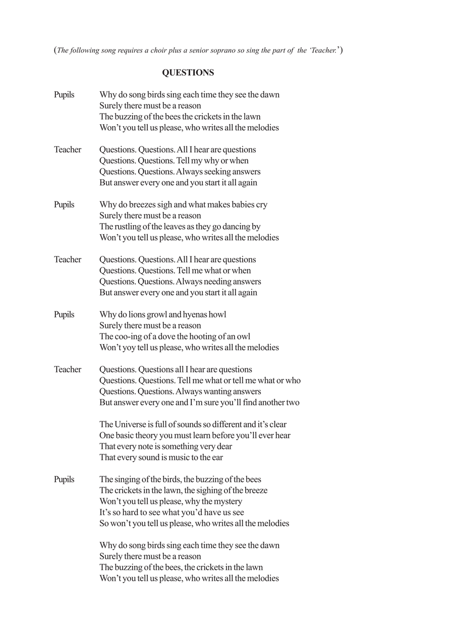 QUESTIONS (a new choral piece for a Solo Soprano & Junior Choir) SSA scores gallery preview page 2