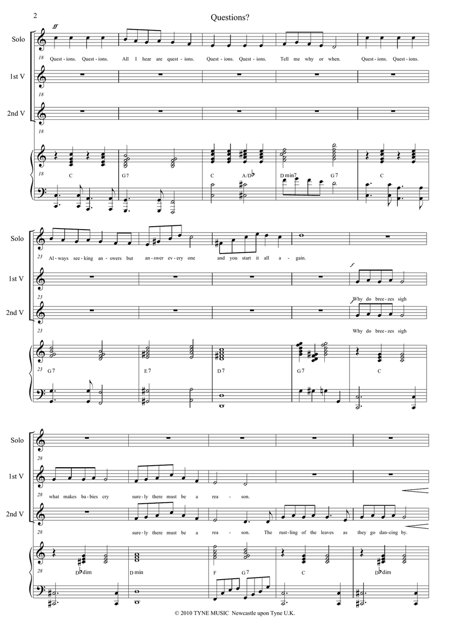 QUESTIONS (a new choral piece for a Solo Soprano & Junior Choir) SSA scores gallery preview page 5