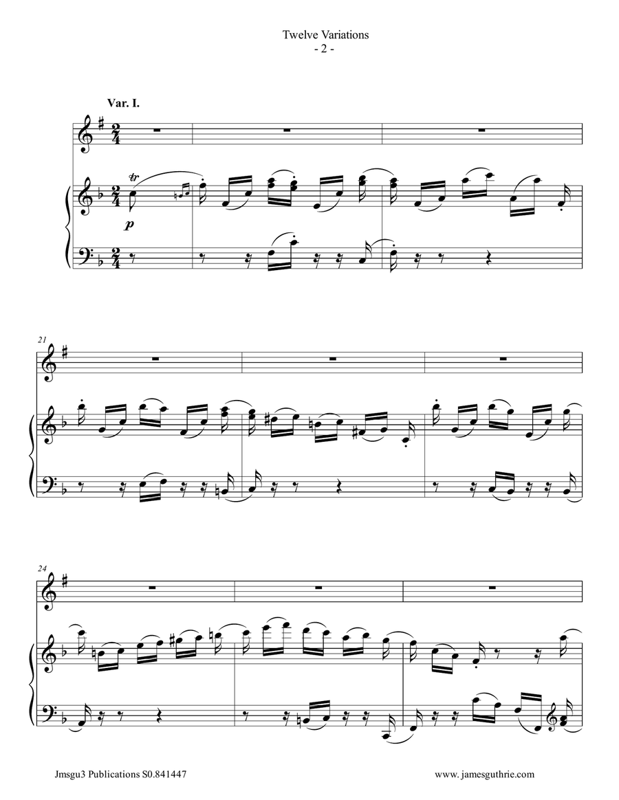 Beethoven: 12 Variations Op. 66 for Clarinet & Piano Clarinet Solo scores gallery preview page 2