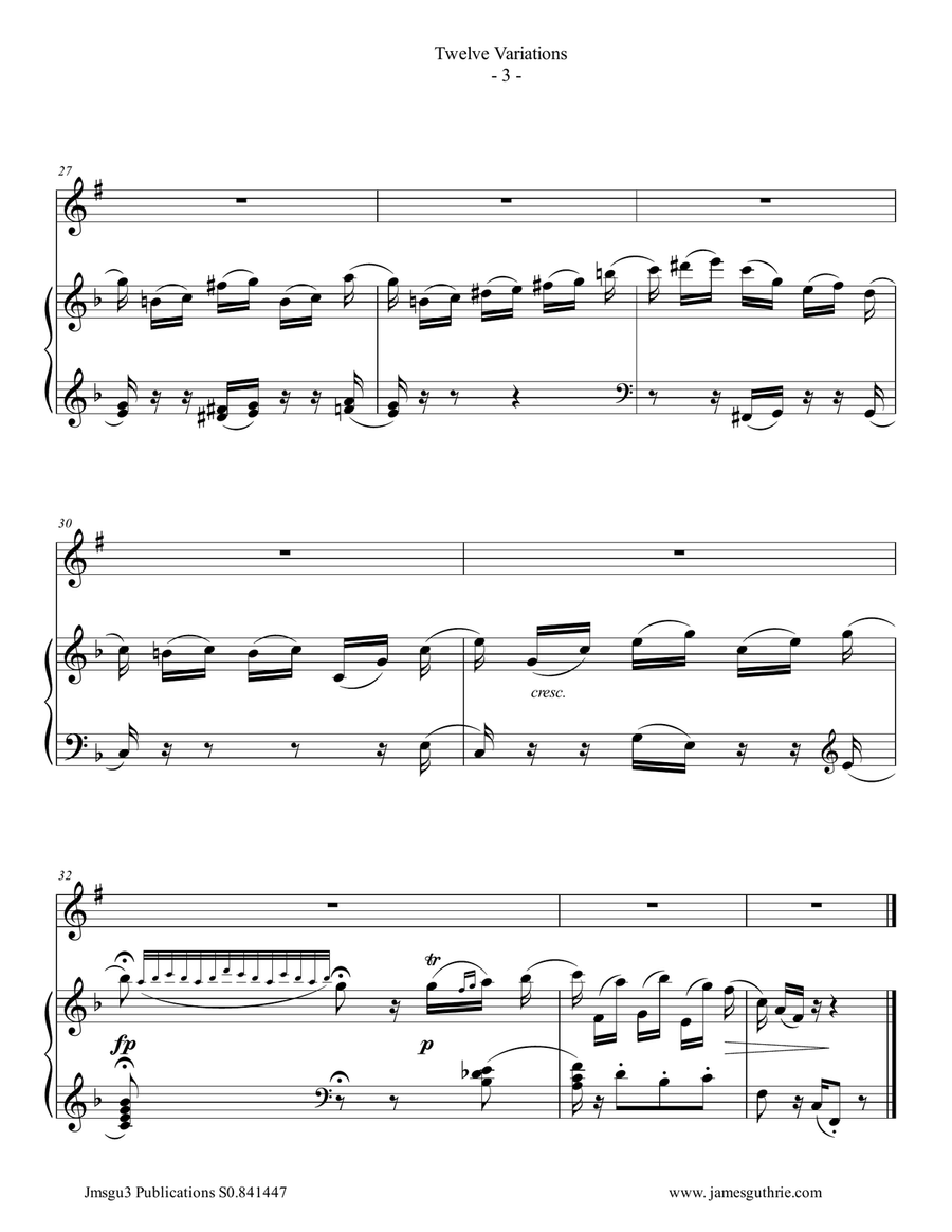 Beethoven: 12 Variations Op. 66 for Clarinet & Piano Clarinet Solo scores gallery preview page 3