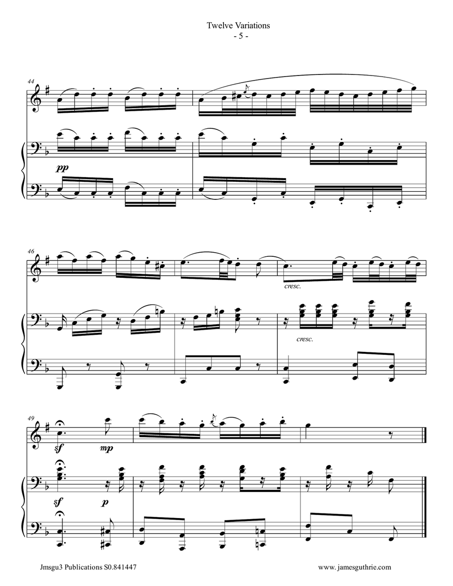 Beethoven: 12 Variations Op. 66 for Clarinet & Piano Clarinet Solo scores gallery preview page 5