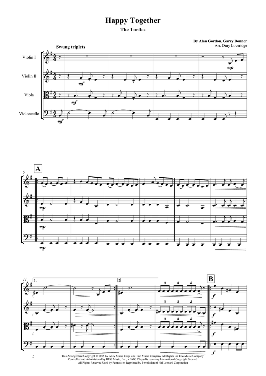Happy Together Happy Together String Quartet scores gallery preview page 2