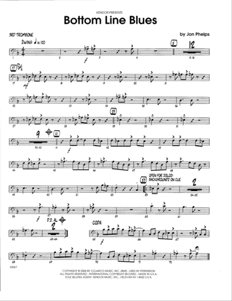 Bottom Line Blues - 3rd Trombone Jazz Ensemble scores gallery preview page 1