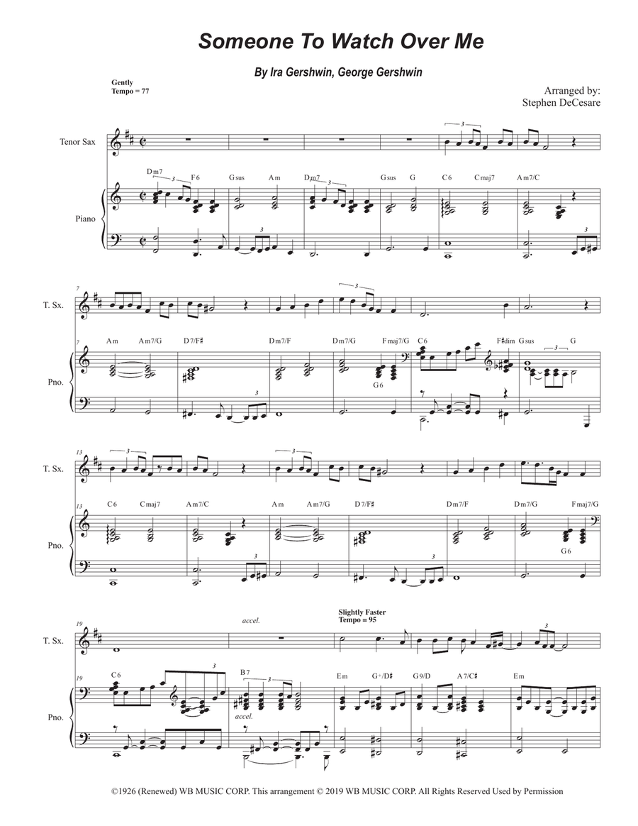Someone To Watch Over Me Someone To Watch Over Me Tenor Saxophone scores gallery preview page 1