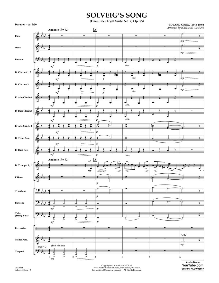 Solveig's Song (from Peer Gynt Suite No. 2) (arr. Johnny Vinson) - Full Score Concert Band scores gallery preview page 3