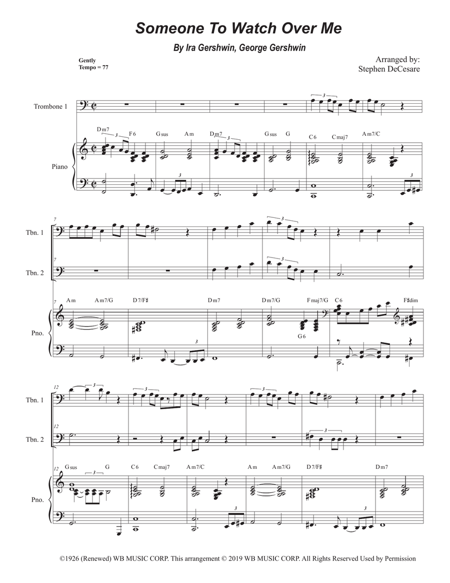 Someone To Watch Over Me Someone To Watch Over Me Trombone Duet scores gallery preview page 1