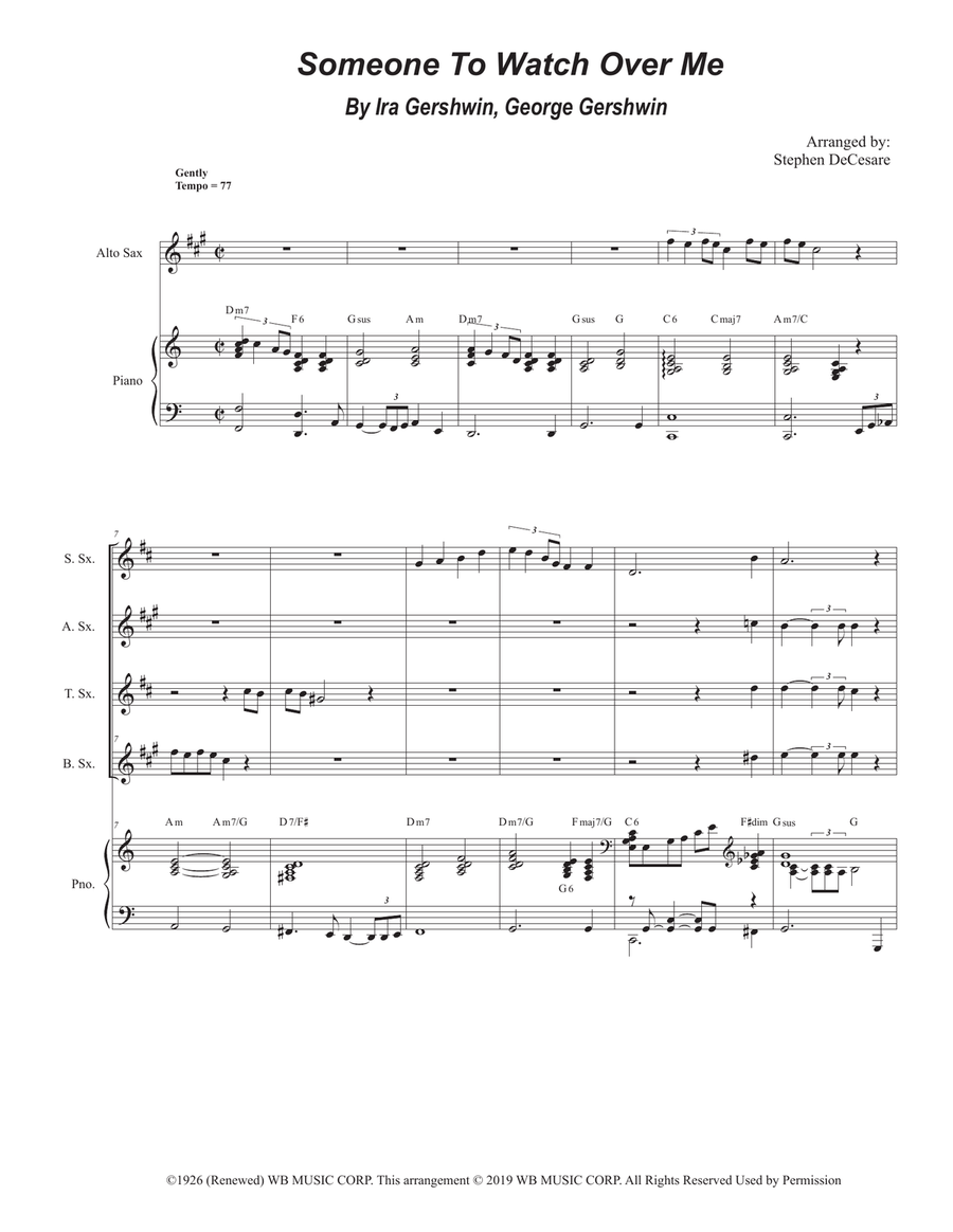 Someone To Watch Over Me Someone To Watch Over Me Saxophone Quartet scores gallery preview page 1