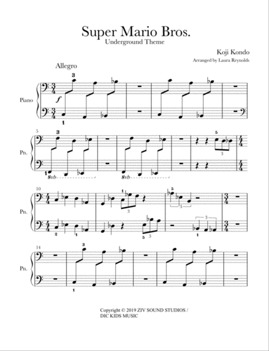 Super Mario Bros. Main Theme Easy Piano scores gallery preview page 1