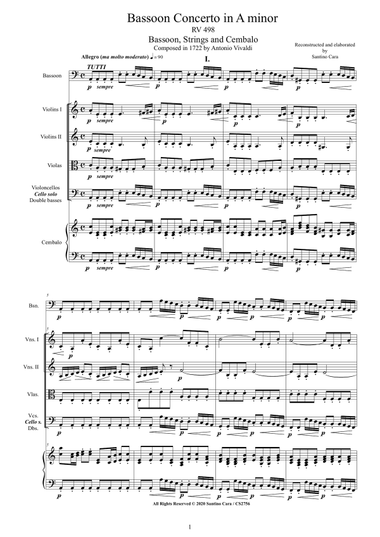 Vivaldi - Bassoon Concerto in A minor RV 498 for Bassoon, Strings and Cembalo
