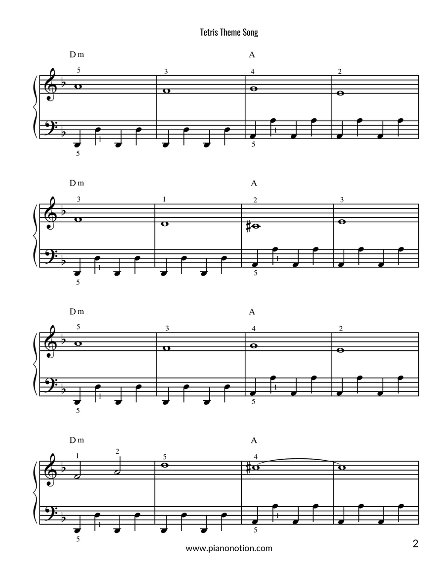 Tetris Theme Song - Korobeiniki (Piano Solo) Easy Piano scores gallery preview page 2
