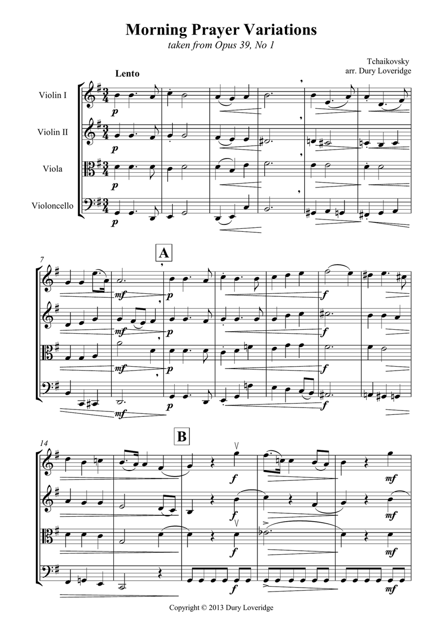 Morning Prayer - Theme and Variations - Op39 No1 - String Quartet String Quartet scores gallery preview page 2
