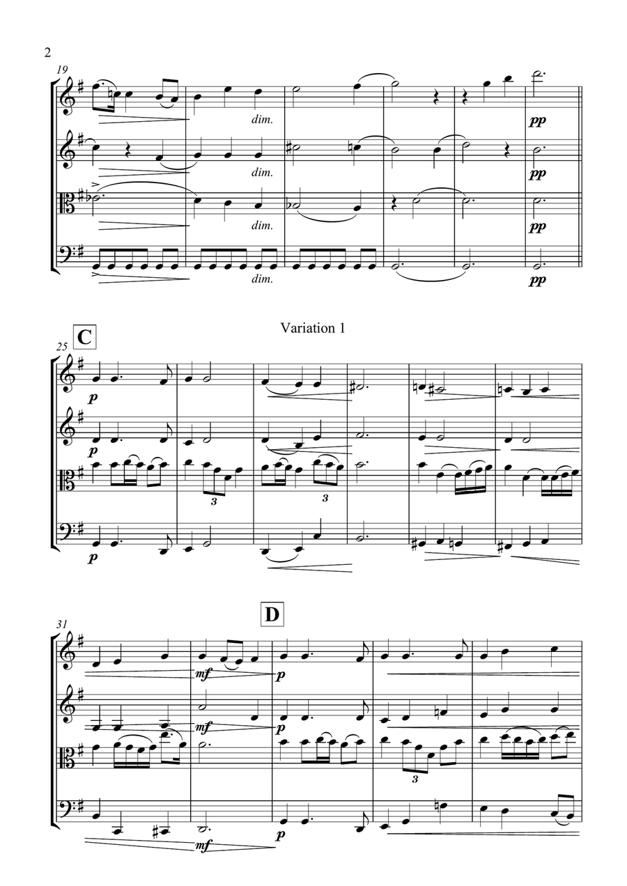 Morning Prayer - Theme and Variations - Op39 No1 - String Quartet String Quartet scores gallery preview page 3
