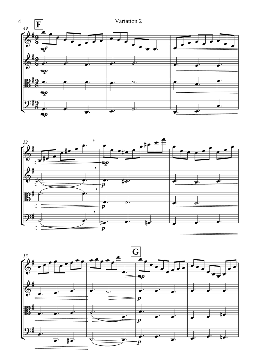 Morning Prayer - Theme and Variations - Op39 No1 - String Quartet String Quartet scores gallery preview page 5