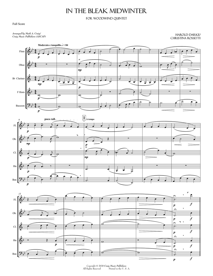 In the Bleak Midwinter Woodwind Quintet scores gallery preview page 2