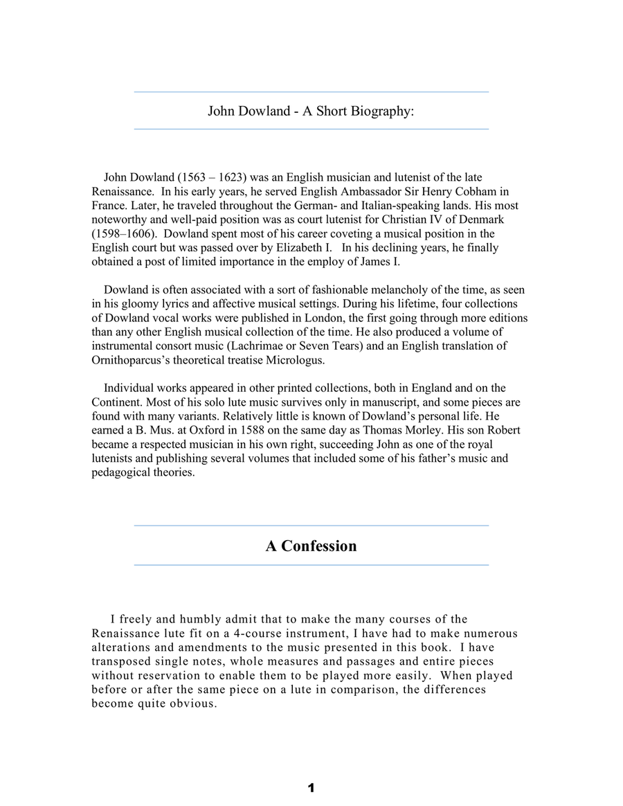 John Dowland: Selected Pieces In Tablature and Modern Notation For Renaissance Guitar and Baritone U Baritone Horn scores gallery preview page 3